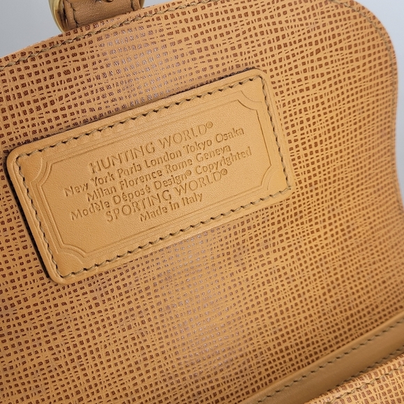 HUNTING WORLD Shoulder Bag Tan Tone Japan Made in Italy "No strap" Excellent - Picture 4 of 14